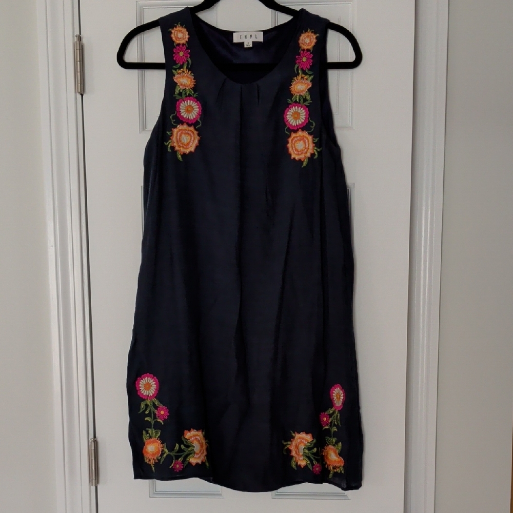 THML Navy Dress with Floral Embroidery